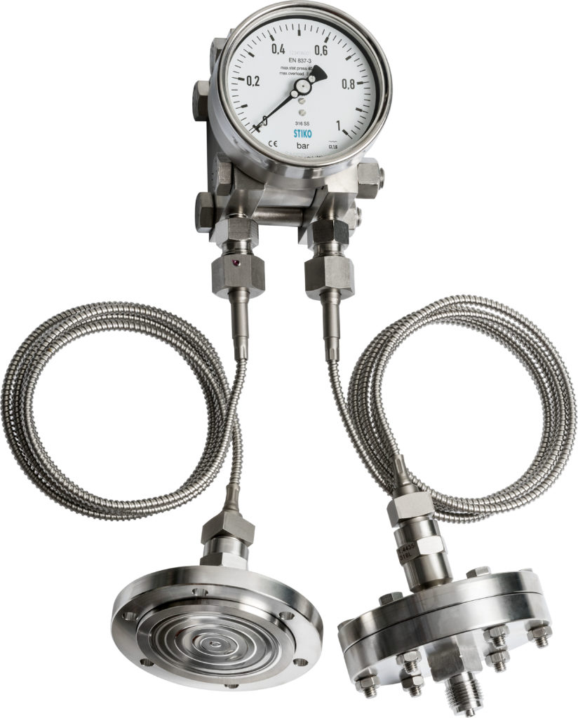 double diaphragm differential pressure gauge with capillary and seals
