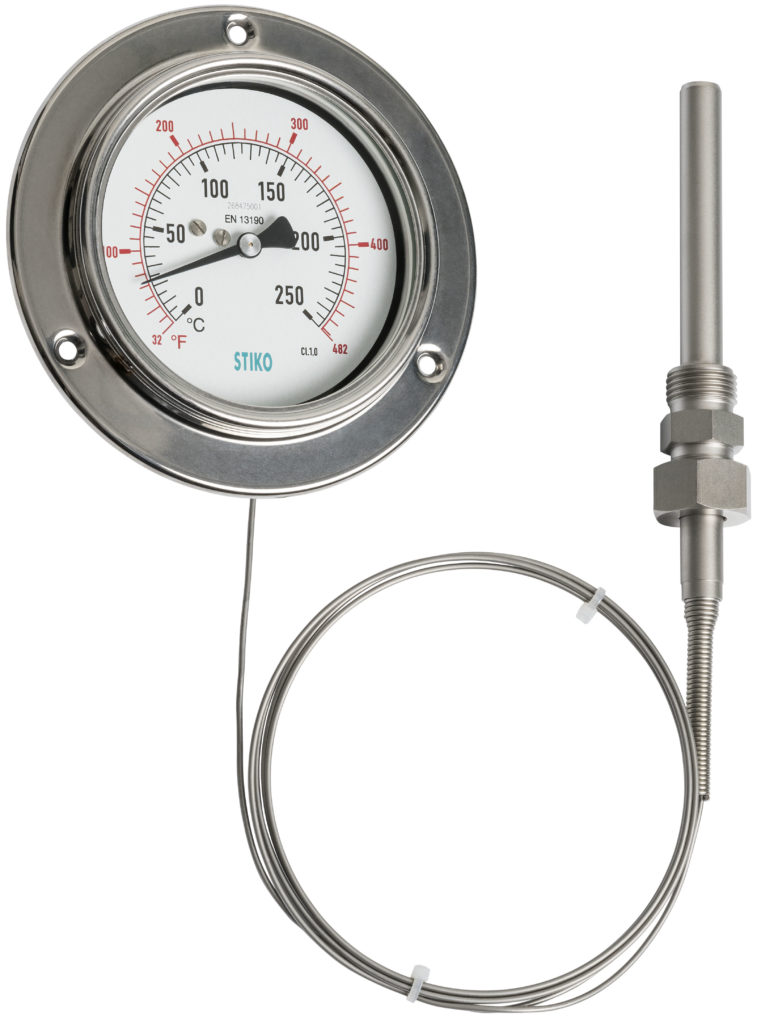 thermometer with capillary and front flange